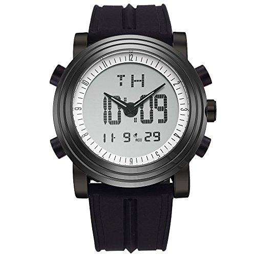 BUREI Digitale Herren Uhren Analog LED Multifunktion Sport Armbanduhr mit Alarm Stoppuhr und Kautschuk Armband
