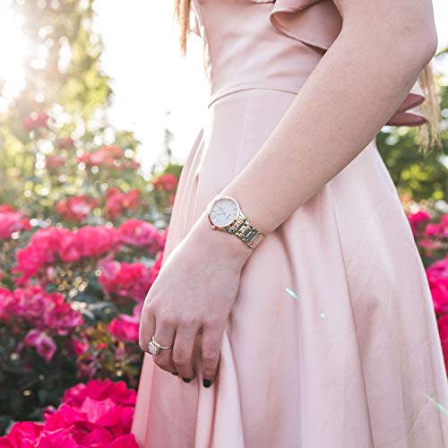 BUREI Damen Uhren Elegante Frauen Uhr im Slimdesign in Rose Gold und Saphirglas mit Edelstahlarmband (Rose Gold) - 6