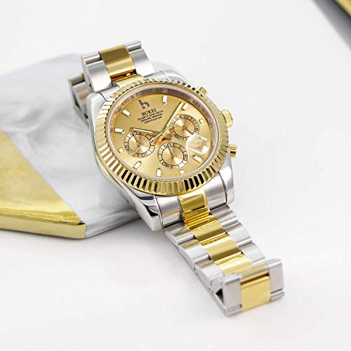BUREI HerrenUhr Analog Quarz Chronograph Business Wasserdicht Edelstahl Zifferblatt Armbanduhr Männer (Golden Farbe) - 4